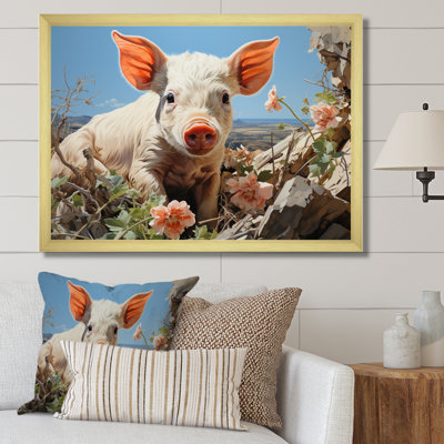 " Pink Curious Piglet Pastoral "
