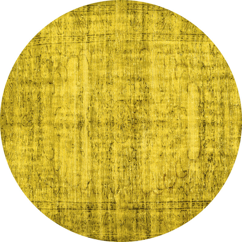 Tapis contemporain 441 jaune lavable à la machine, Rond 6 pi