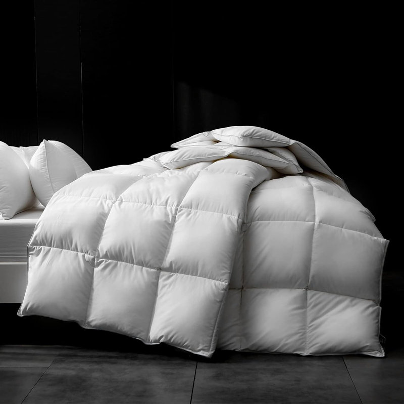  Luxury 100% Organic Cotton All Season  Goose Feathers Down Queen Size Bed Comforter/ Duvet Insert, Queen