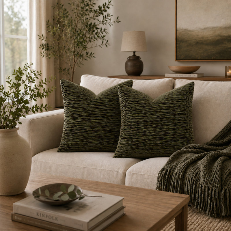 Lot de 2 housses de coussin décoratives Ripley, 56 x 56 cm, vertes, Green