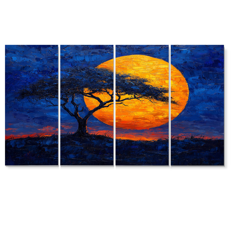 Silhouette de serengeti jaune - arbre africain, H 32 po x l 64 po