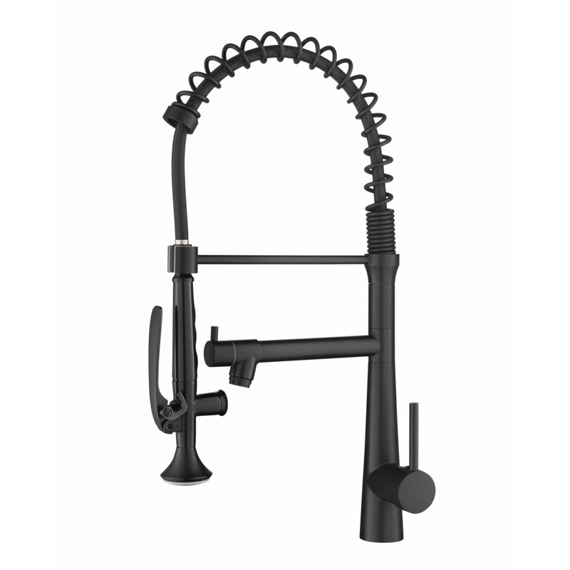 Heavy Duty Commercial Style Kitchen Sink Faucet, Single Handle Pre-Rinse Spring Sprayer Kitchen Faucets, High Arc Pull Down Matte Black Kitchen Faucet