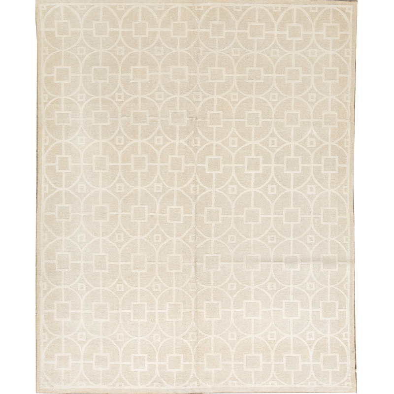 Cotton Geometric Area Rug in Beige