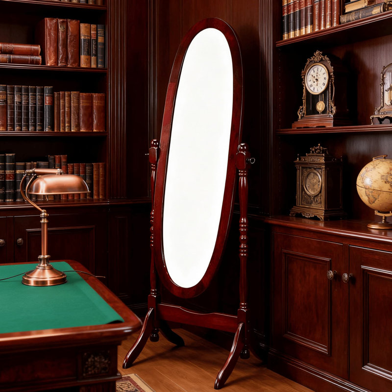 Finition miroir de plancher de bois traditionnel de style reine Anna, H 59 po x l 23 po x P 16 po, Cerisier