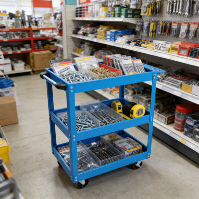 Chariot à outils robuste en acier à 3 niveaux - Chariot utilitaire d'une capacité de 450 lb avec roues pivotantes verrouillables, chariot de service industriel pour garage, atelier, entrepôt