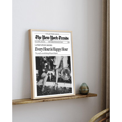 “Every Hour Is Happy Hour” Newspaper Metal Framed Wall Art