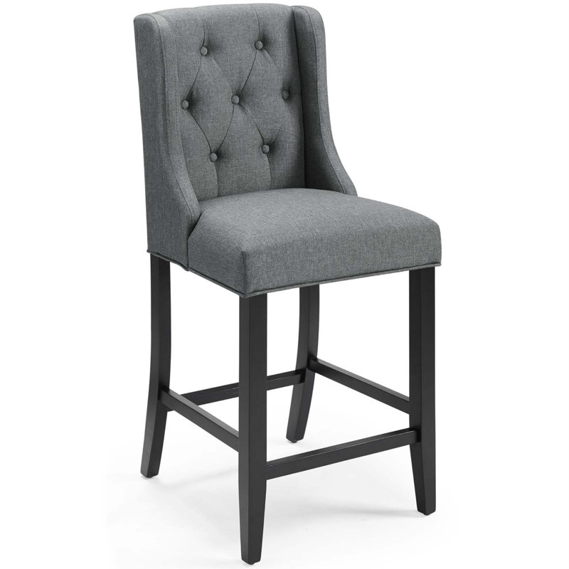 Baronet Tufted Button Upholstered Fabric Stool, Counter Stool (26.5" Height), 1, Gray