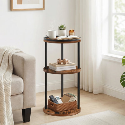 Petite table d'appoint ronde de 11,8 po avec plateau, table d'appoint à 3 niveaux pour petits espaces, table de bout industrielle avec tablette de rangement