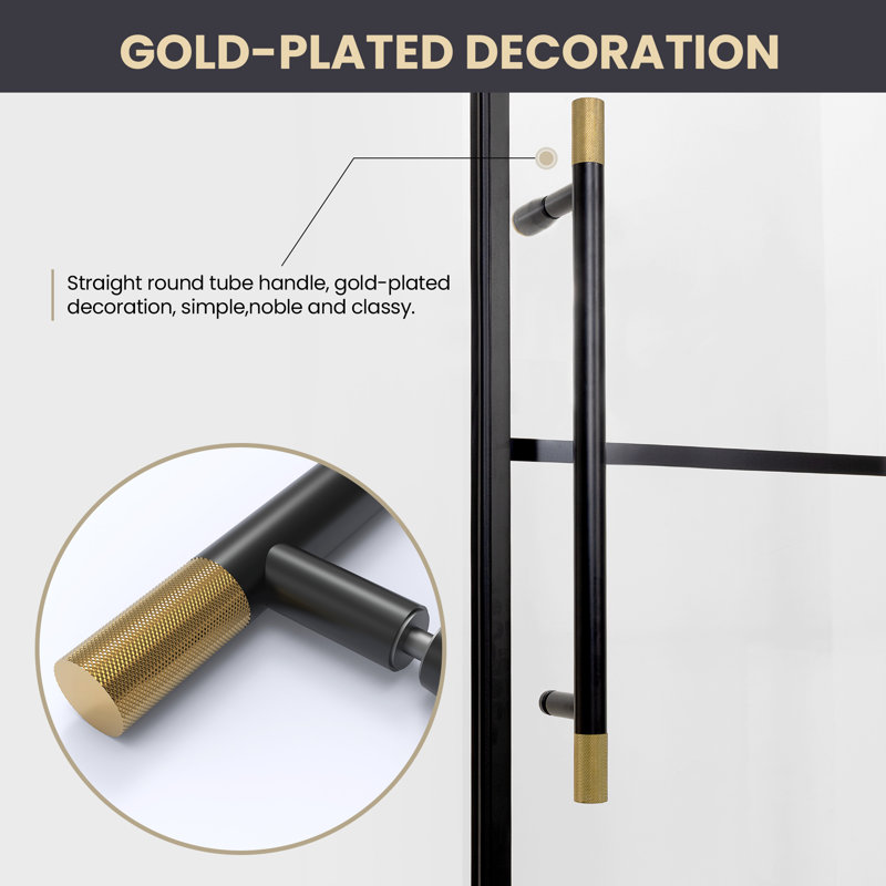 Losar 68'' Matte Black Framed Rectangle Shower Enclosure