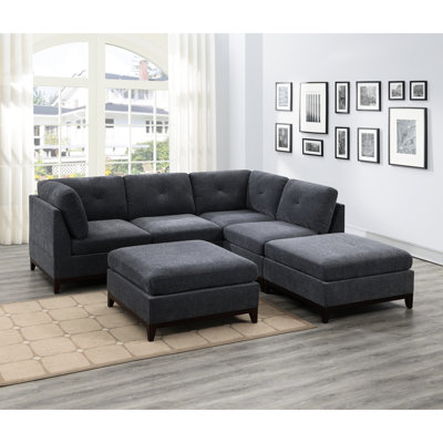 Canapé modulaire moderne en chenille gris cendré 6 pièces, style classique, grande taille, base en bois, salon modulaire contemporain