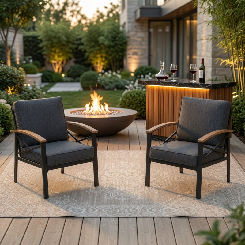 Ensemble de 2 chaises d'extérieur avec coussins, Gris