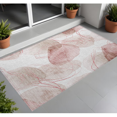 2' X 3' Merlot and Ivory Abstract Washable Non Skid Indoor Outdoor Area Rug