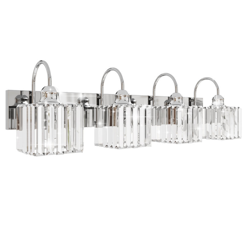 Éclairage pour meuble-lavabo carré en cristal avec finition chromée, douille E26, à intensité variable, câblé, 4