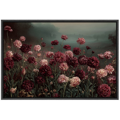 Dark Toned Moody Flower Field Art - Pictures Extra Large Framed Canvas Print Wall Art