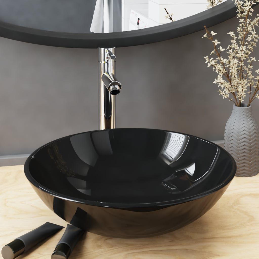 Symple Stuff Bathroom Sink With Tap And Push Drain Brown Tempered Glass
