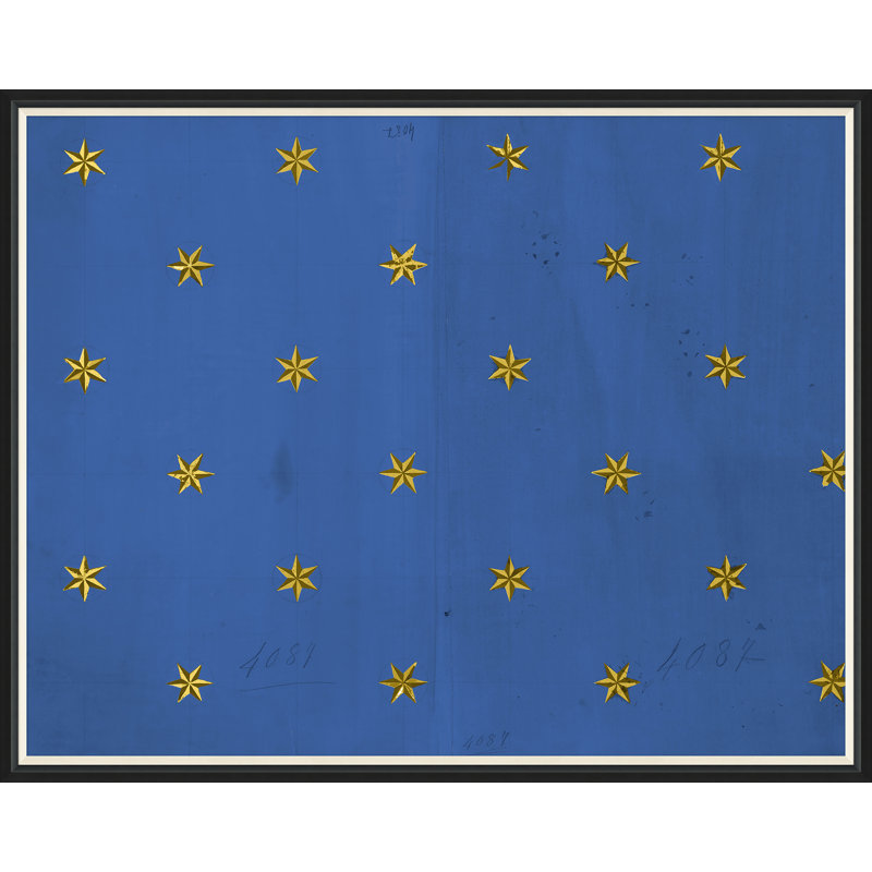 Etoile - Blue Print by Paule Marrot, 43" H x 54" W x 1.25" D, Black Framed