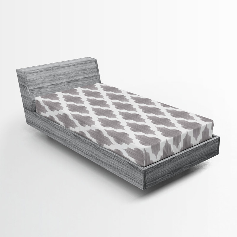 Ambesonne Fitted Sheet 2-Pack, Twin Fitted Sheet, Dimgray/White Geometric