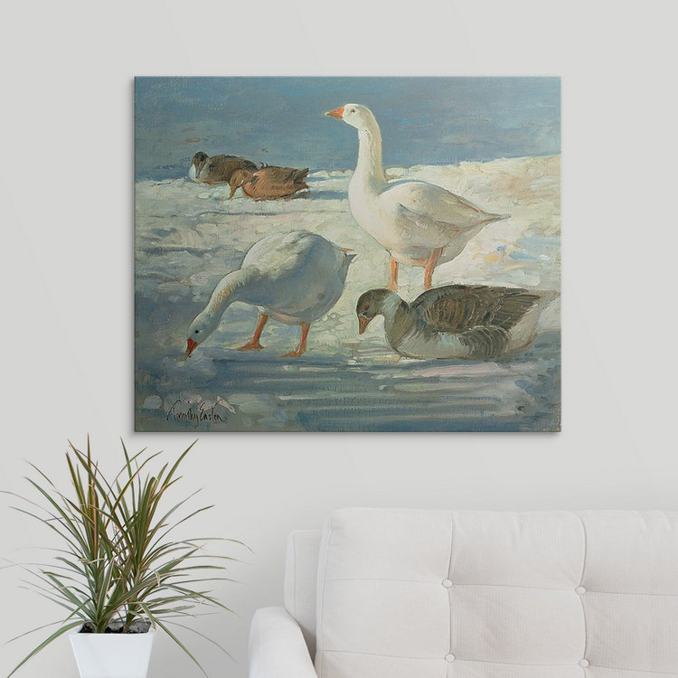 «Sharples Geese and Mallards, 2000» par Timothy Easton, reproduction d'art, H 24 po x l 30 po x P 1,25 po, Toile
