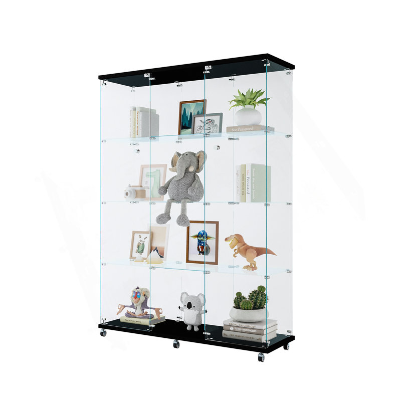 Vitrine à 3 portes avec 4 tablettes en verre, Noir
