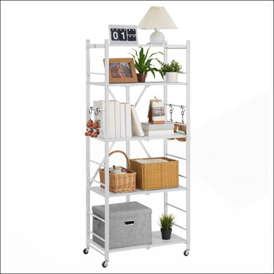 Tablette de rangement pliante à 5 niveaux avec roulettes pour un usage domestique et extérieur