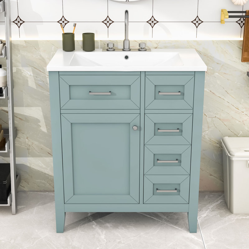 Élégant meuble-lavabo de 30 po avec lavabo durable et grand espace de rangement, Vert