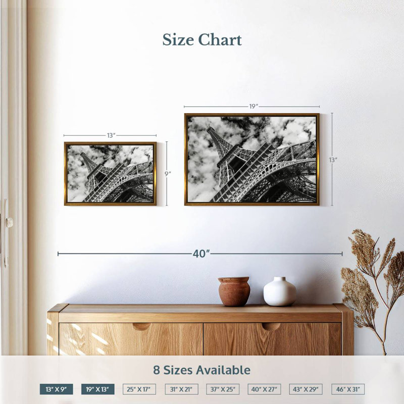 Eiffel Tower Cloudscape, Floating Frame Gold, 19" X 13"