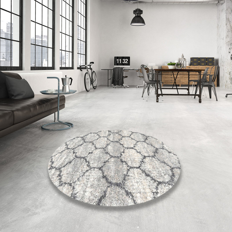 Tapis contemporain gris, Rond 5 pi