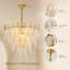 Lustre en verre texturé 23,6 po à 4 niveaux, cadre en fer doré et aluminium, 9 ampoules E14 3 couleurs incluses