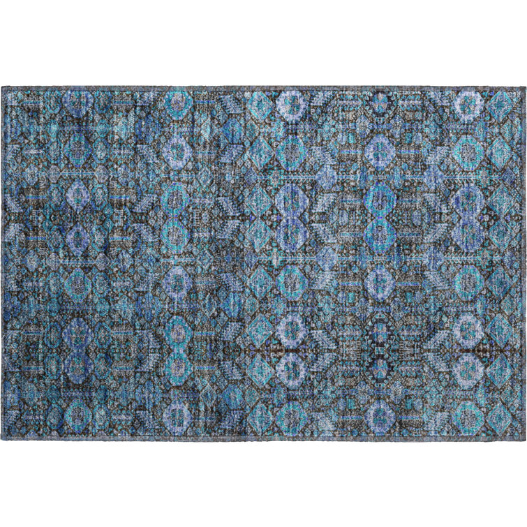 Premium Machine Washable Cerrito AMF574 Teal Rug