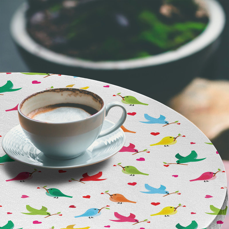 East Urban Home Love Fitted Round Tablecloth Diameter Multicolor, 47.24" Round