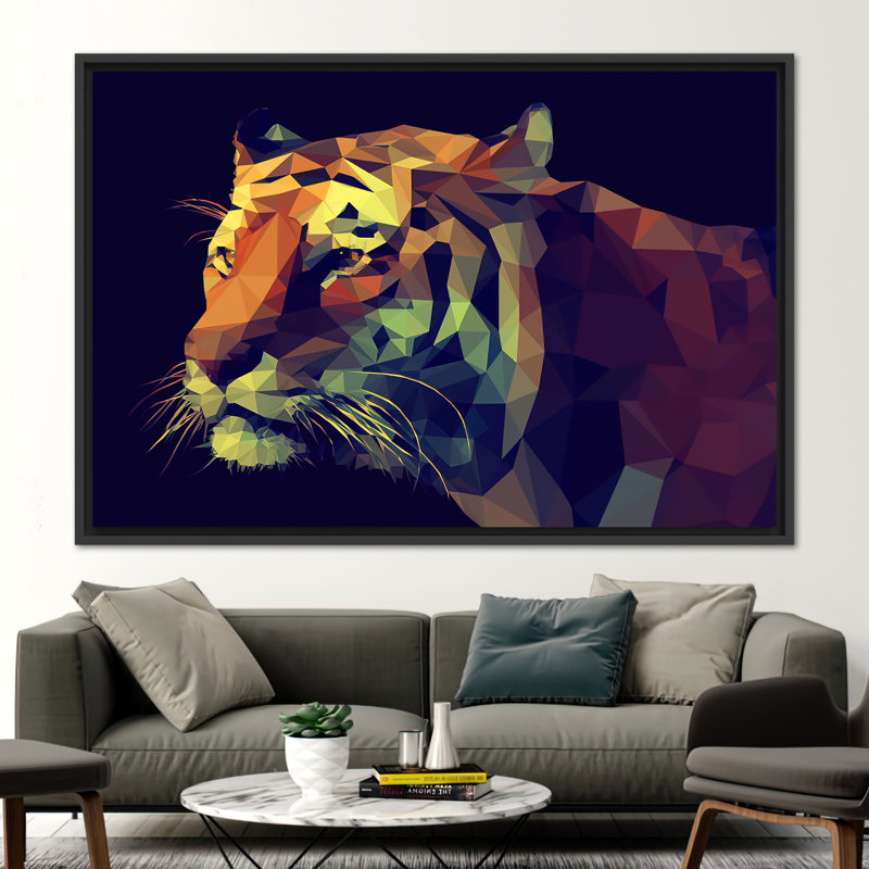 Illustration abstraite de tigre sur toile - Décoration murale géométrique pour grands espaces, Noir, H 45 po x l 81 po