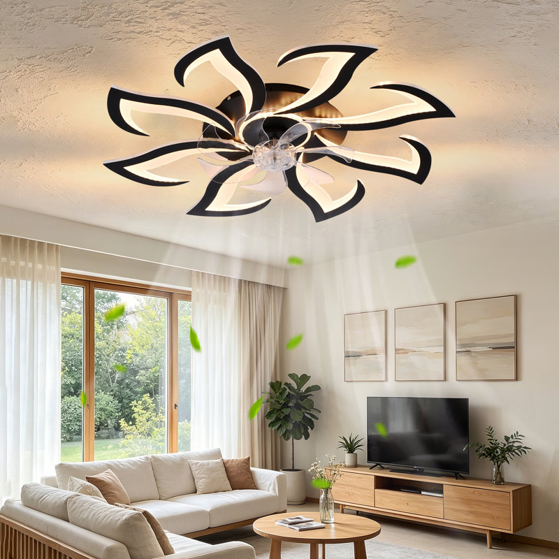 Ventilateur de plafond monobloc de 32 pouces en ABS noir avec lumière, télécommande et moteur CC silencieux