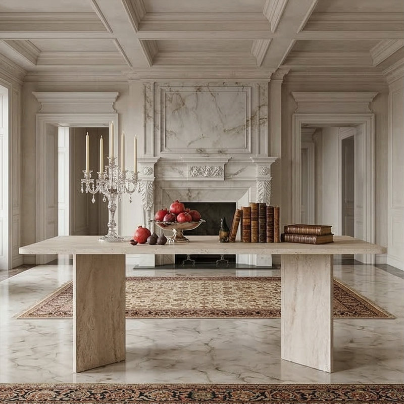71" Rectangular Multipurpose Dining And Conference Table, Travertine