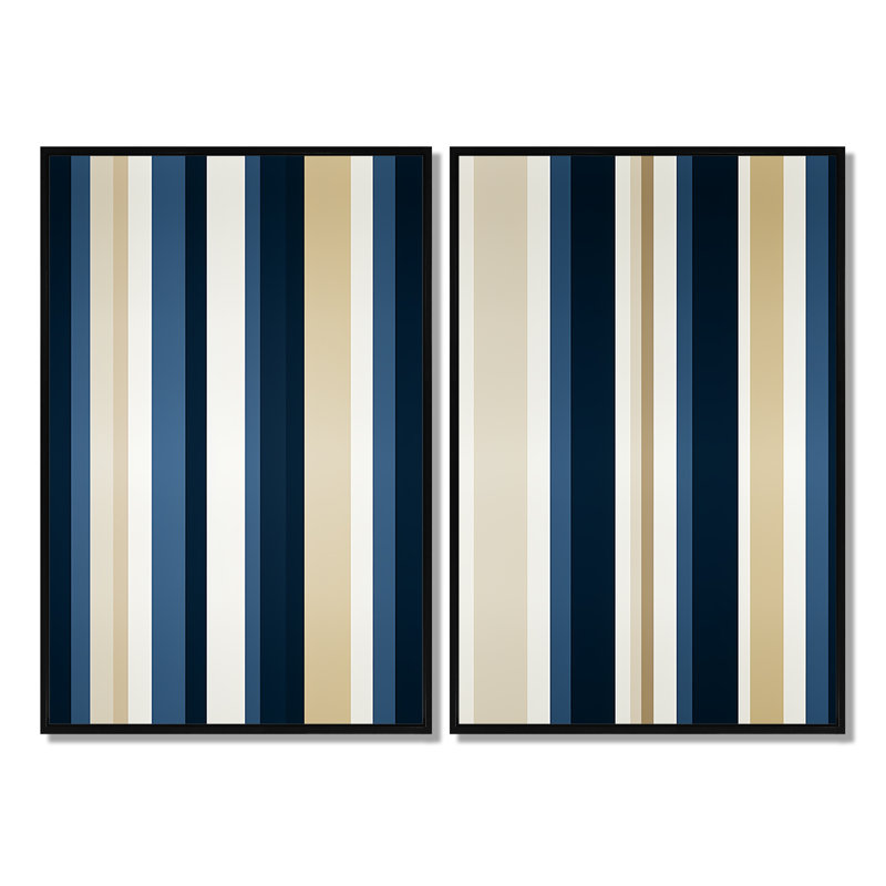 Élégant motif classique rayé sur toile beige et bleu classique, 2 pièces, Noir, H 36 po x l 48 po