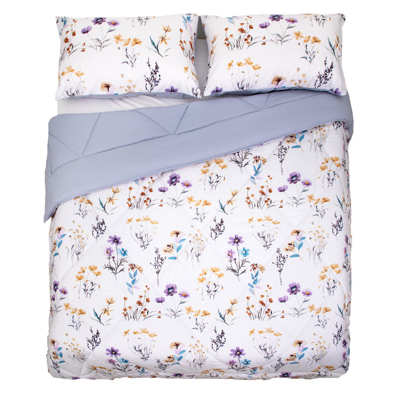 Ensemble d'édredon en microfibre réversible à motif floral Meadow, Grand lit