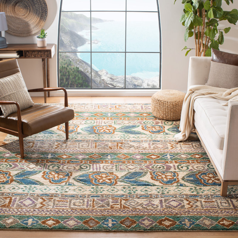 Ferrera Hand-Knotted Blue/Brown Area Rug, Rectangle 4' x 6'