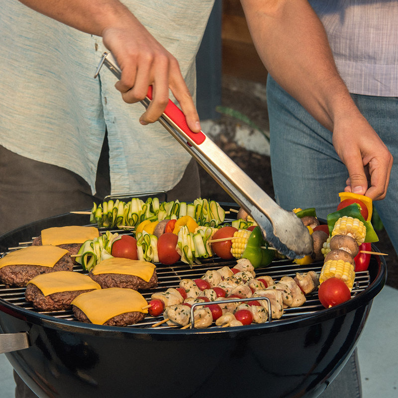 Megamaster 16" Polished Stainless Steel Grill Tongs with Red Grip