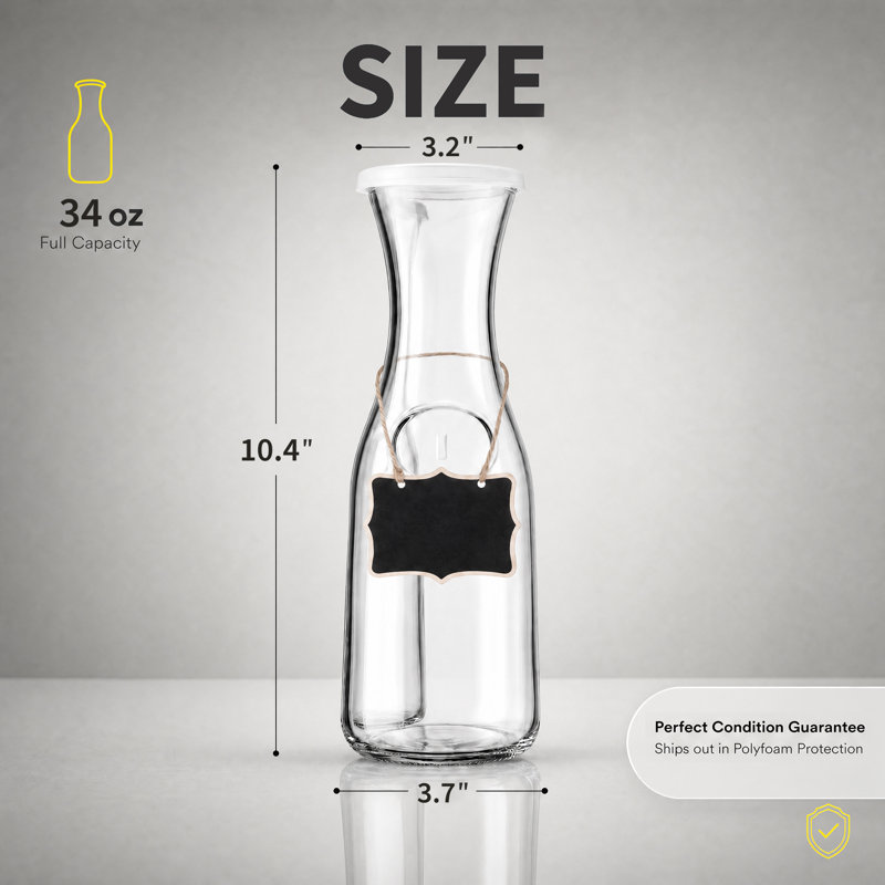 Carafe en verre 34 oz, ensemble de 4 bouteilles transparentes avec couvercles hermétiques