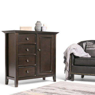 Amherst 32"W Solid Wood 2-Shelf Low Storage Cabinet with Adjustable Shelves and Tapered Legs by Simpli Home