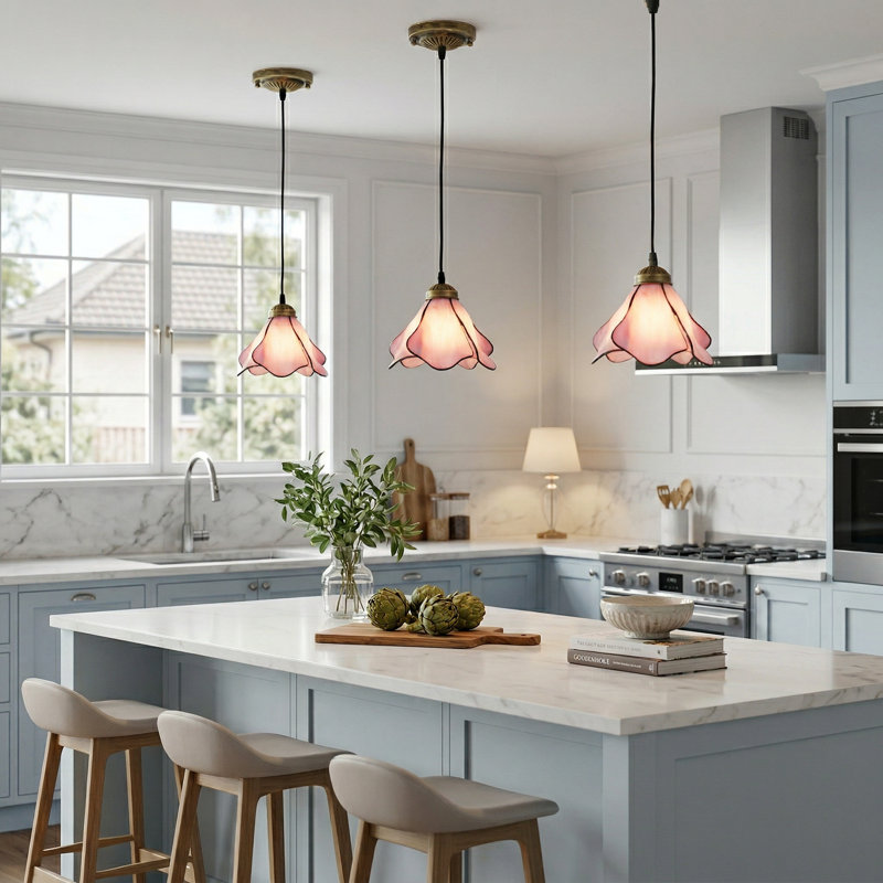 Luminaire suspendu floral en verre à 3 lumières