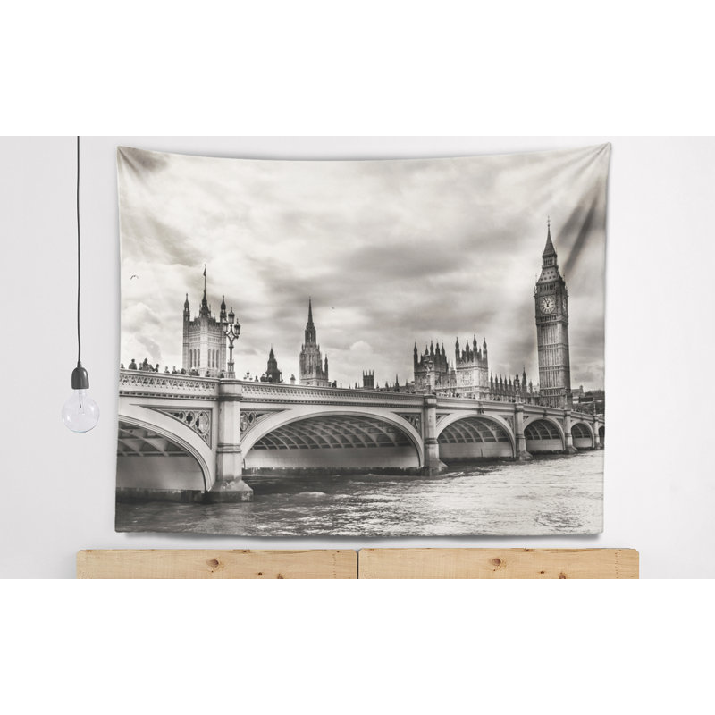 Cityscape magnifique vue de westminster bridge tapisserie avec accessoires suspendus inclus, H 78 po x l 92 po