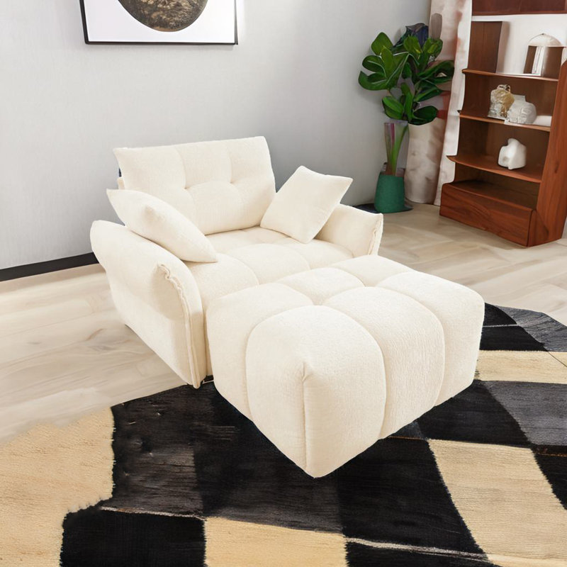 Canapé simple avec repose-pieds, Chenille blanche