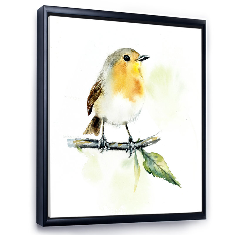 Petit oiseau sur une branche - peinture sur toile, H 32 po x l 16 po x P 1 po, Toile avec cadre noir