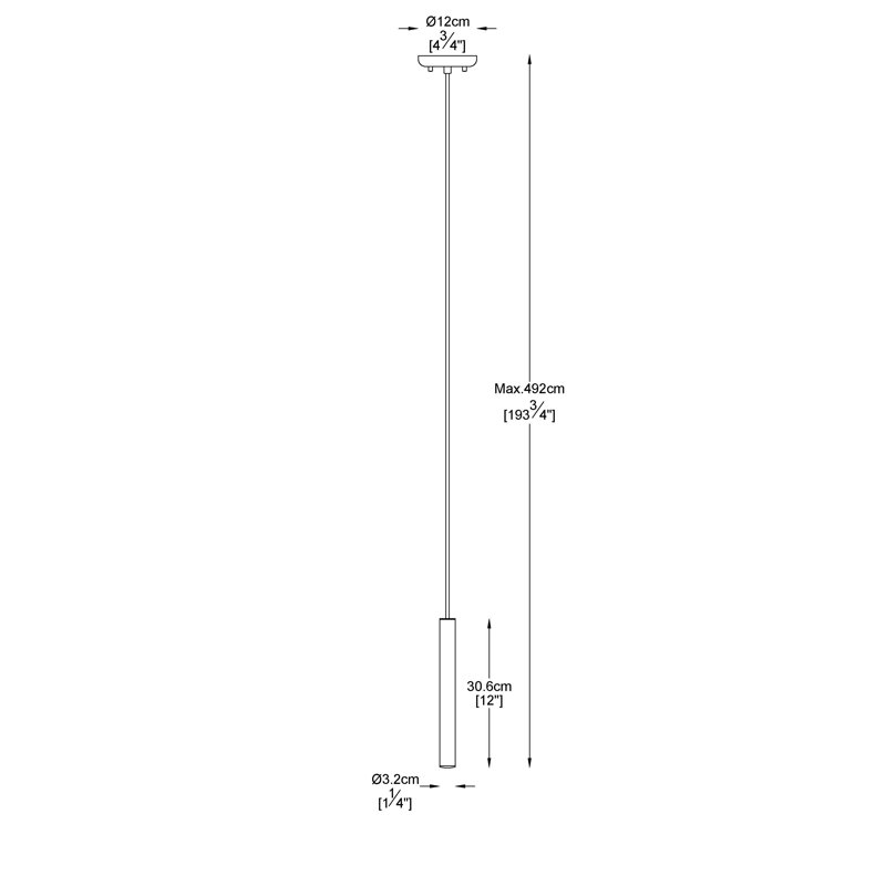Bowning 1 - Light LED Single Pendant, Pearl Black, 12" H x 1.25" W x 1.25" D