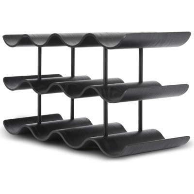 Countertop Wine Rack - 12 Bottle Freestanding Wine Bottle Holder Stand - 3 Tier Wooden Wine Storage Rack - Black Wavy Wine Organizer