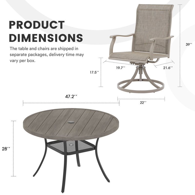 Deval 6 - Person Patio Dining Set with Round Table, Brush Wood Gray