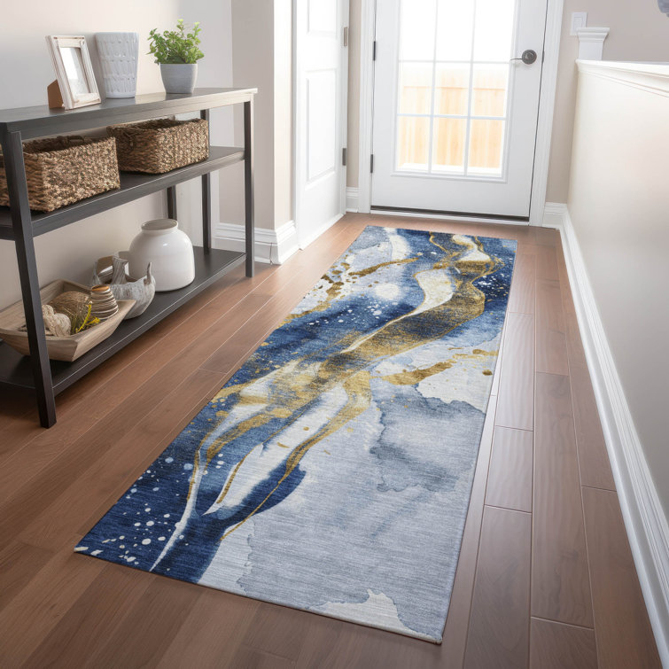 Machine Washable Indoor/Outdoor Claudian ACN1524 Blue Rug