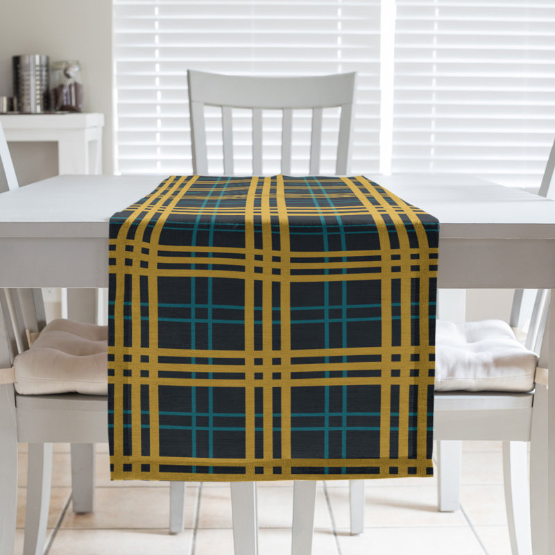 Paid Polyester Table Runner, 90" L x 16" W, Black/Teal/Gold