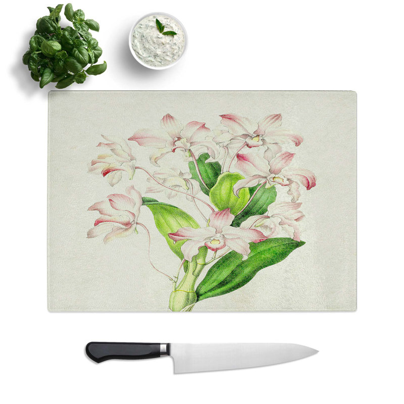 Glass Illustration of Pink Dendrobium Orchids Chopping Board, 28.5 cm W x 20 cm L