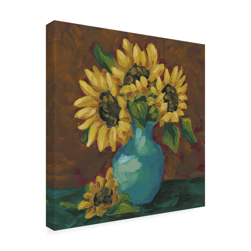 Art mural sur toile tendue - "Sunflower Romance I" de June Erica Vess pour décoration de salon, de chambre à coucher ou de bureau - 14 x 14